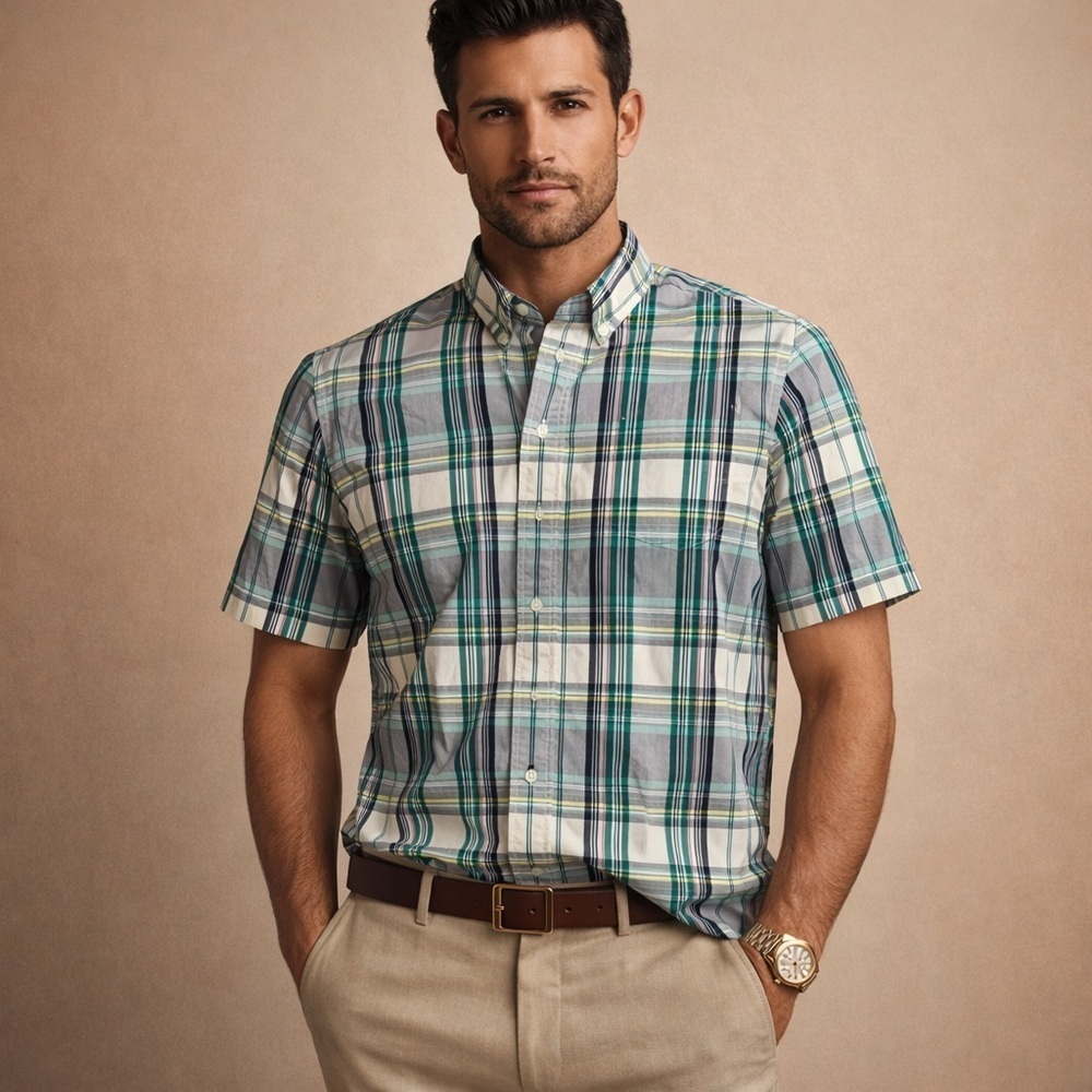 Nautica Men's Blue Green Plaid Button Down Shirt